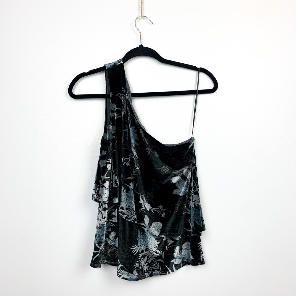 Banana Republic Off Shoulder Velvet Grey Floral Top